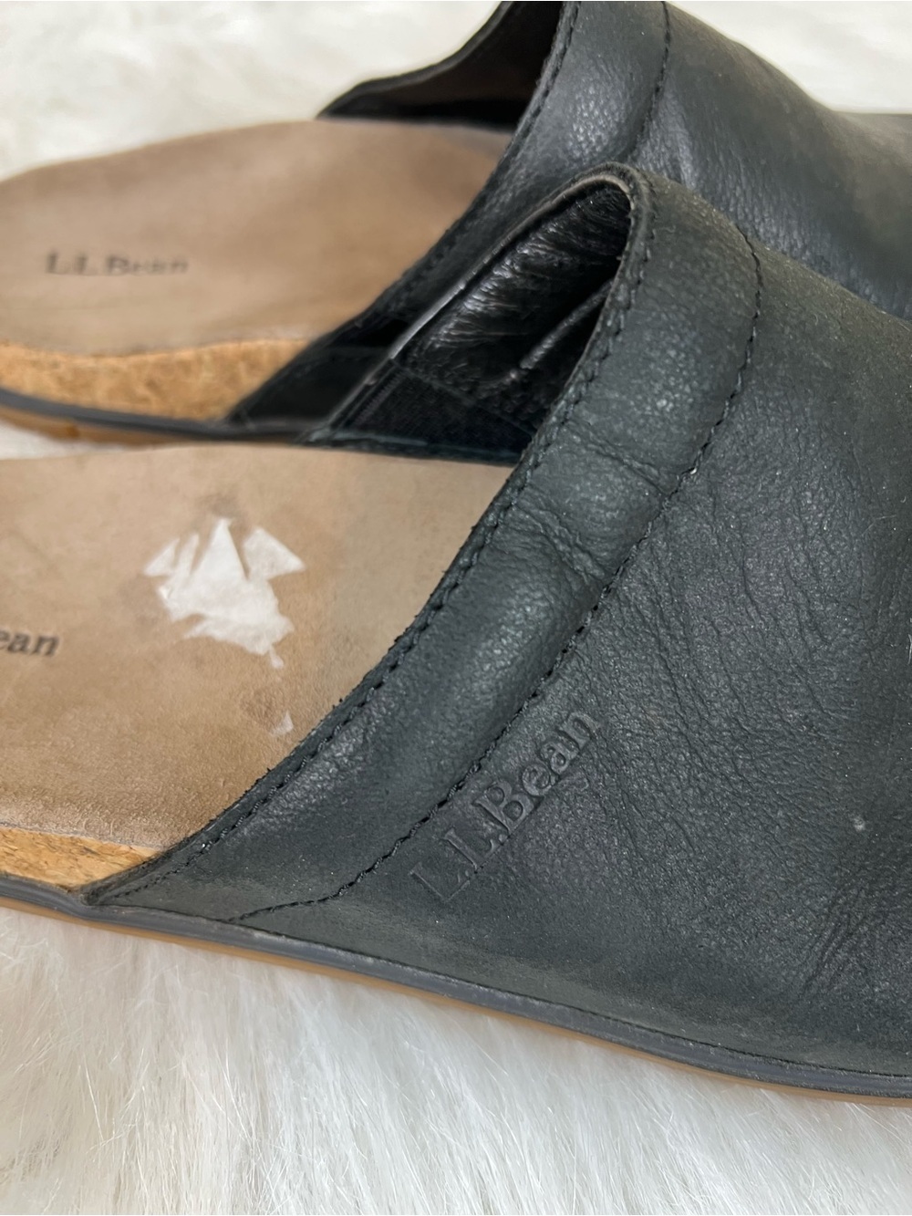 L.L. Bean go anywhere Black Leather Slip-On Clogs with Cork Footbed 11 - Picture 3 of 9